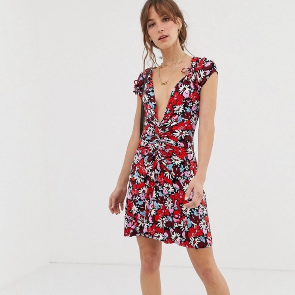 Free People XS Extra Small Key To Your Heart Stretchy Boho Floral Mini Dress